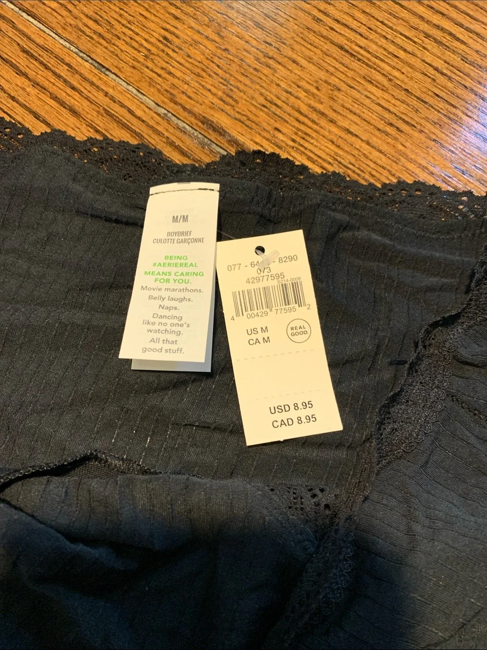 Aerie Women's Black Lace-Trim Boy brief Panties - Black two pairs